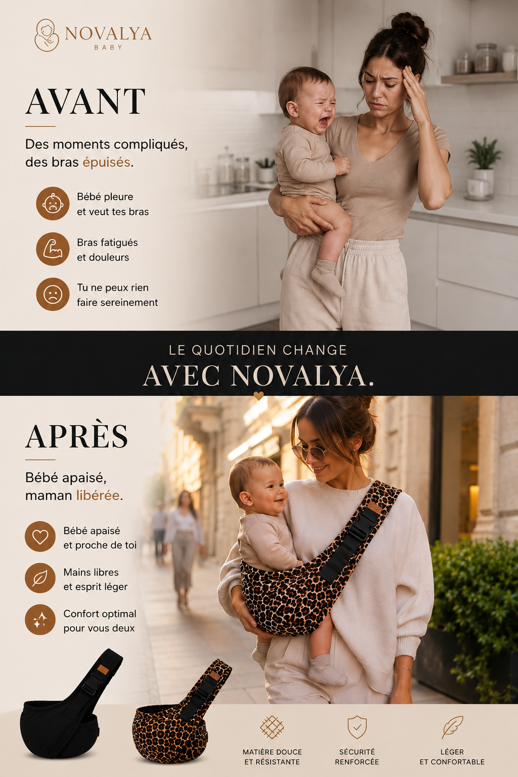 Porte-bébé hanche bandoulière – Mains libres, bébé apaisé | NovalyaBaby