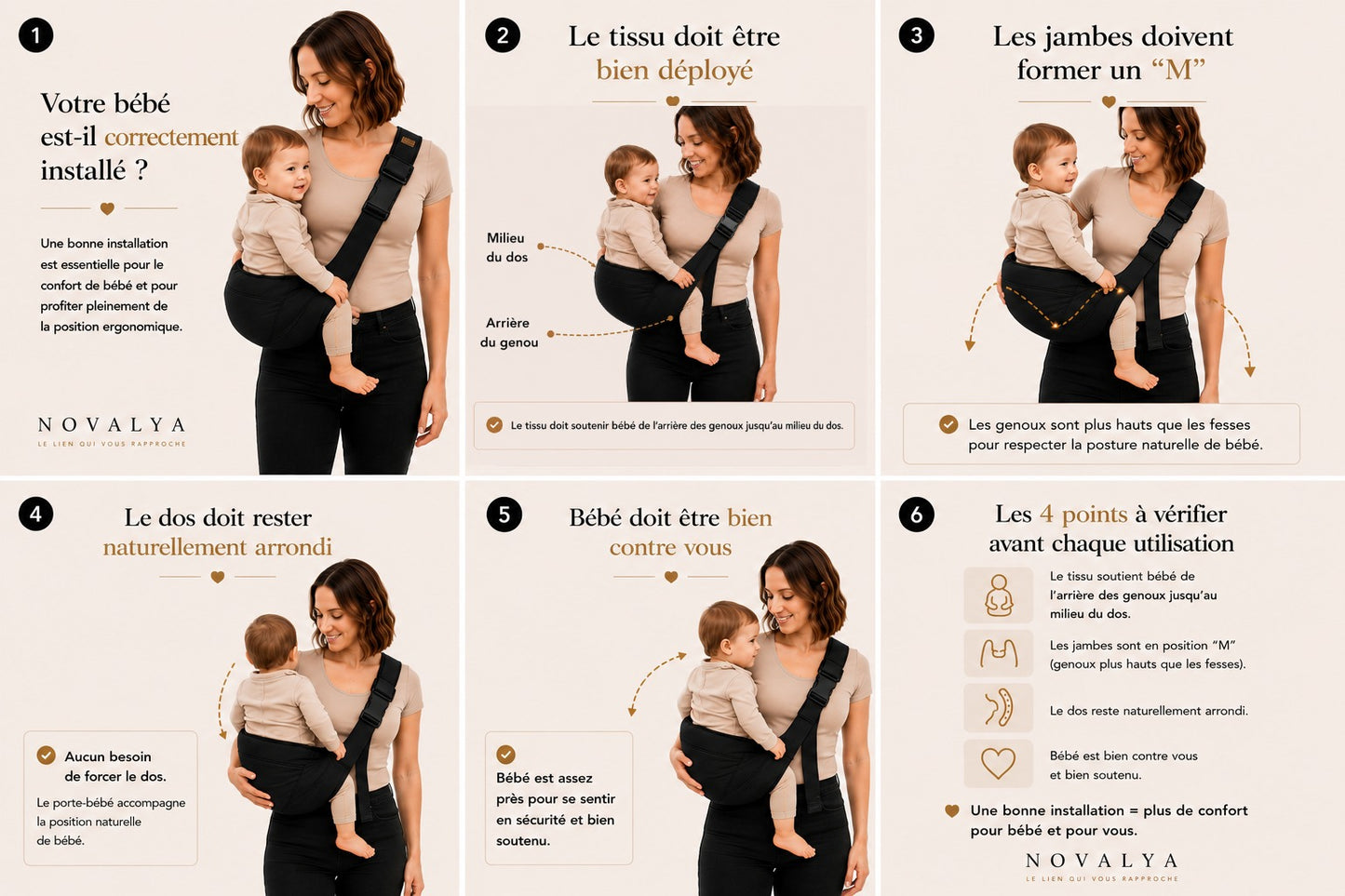 Porte-bébé hanche bandoulière – Mains libres, bébé apaisé | NovalyaBaby